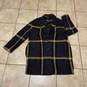 Donna Karan Women’s Blue Textured Plaid Wool Blend Coat Sz XL